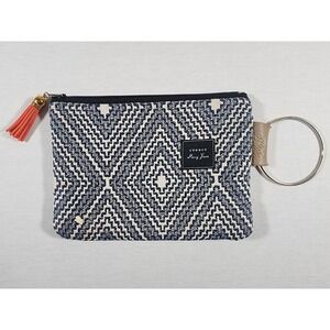 Studio Mary Jane Woven Geometric Wristlet Ring Clutch Navy Blue Cream Tassel